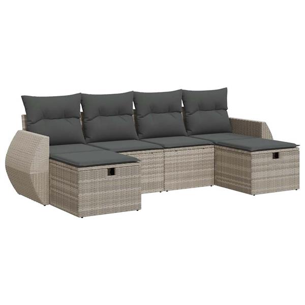 Grote foto vidaxl 6 delige loungeset met kussens poly rattan lichtgrijs tuin en terras tuinmeubelen