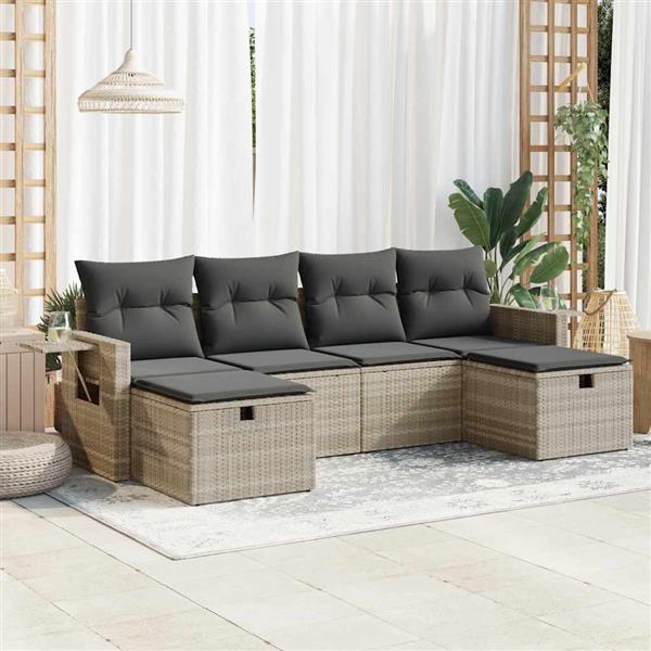 Grote foto vidaxl 6 delige loungeset met kussens poly rattan lichtgrijs tuin en terras tuinmeubelen