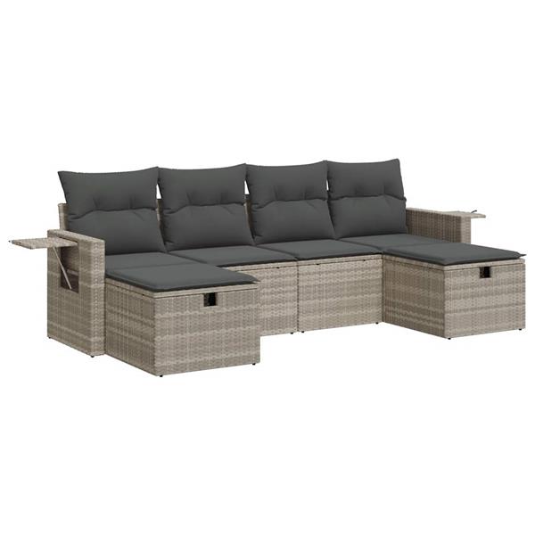 Grote foto vidaxl 6 delige loungeset met kussens poly rattan lichtgrijs tuin en terras tuinmeubelen