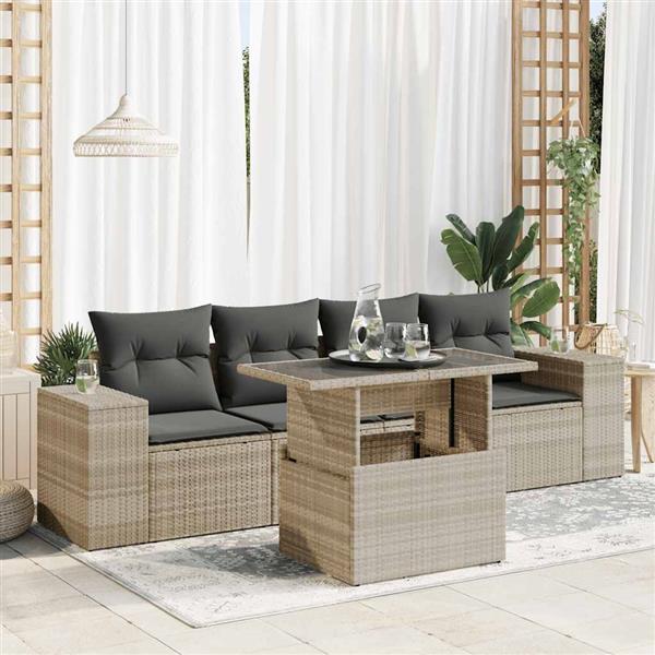 Grote foto vidaxl 5 delige loungeset met kussens poly rattan lichtgrijs tuin en terras tuinmeubelen