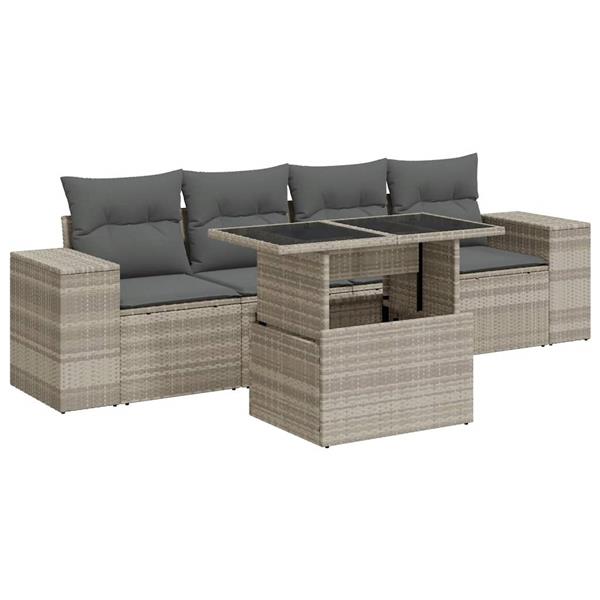 Grote foto vidaxl 5 delige loungeset met kussens poly rattan lichtgrijs tuin en terras tuinmeubelen