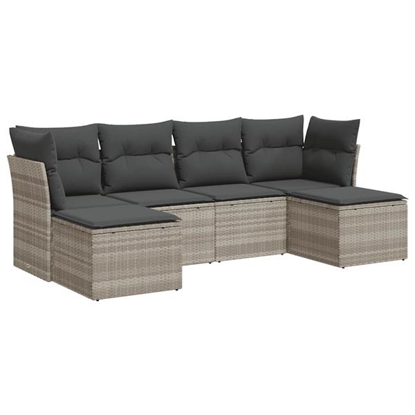 Grote foto vidaxl 6 delige loungeset met kussens poly rattan lichtgrijs tuin en terras tuinmeubelen