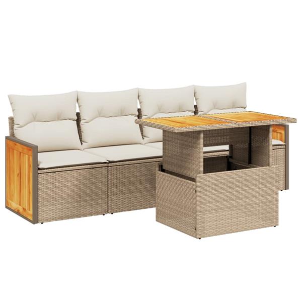 Grote foto vidaxl 5 delige loungeset met kussens poly rattan beige tuin en terras tuinmeubelen