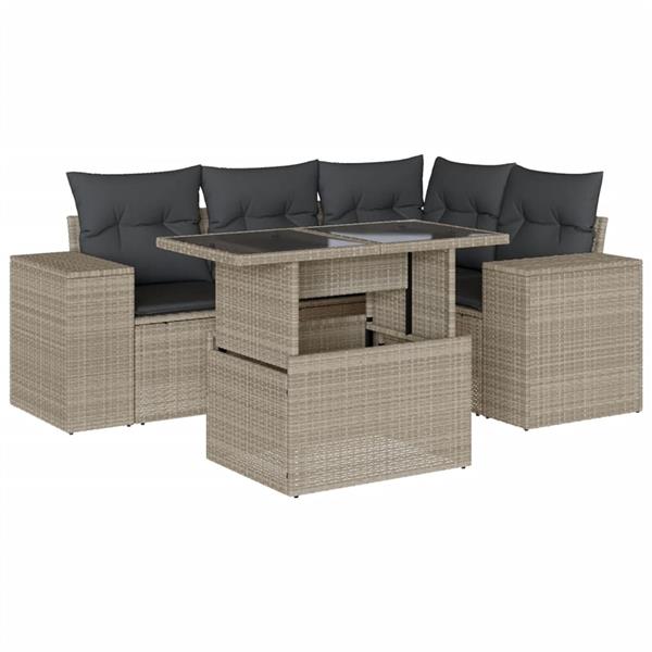Grote foto vidaxl 5 delige loungeset met kussens poly rattan lichtgrijs tuin en terras tuinmeubelen