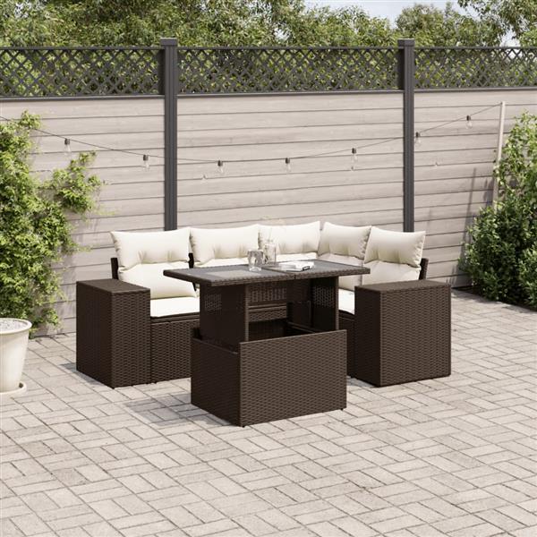 Grote foto vidaxl 5 delige loungeset met kussens poly rattan bruin tuin en terras tuinmeubelen