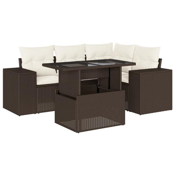 Grote foto vidaxl 5 delige loungeset met kussens poly rattan bruin tuin en terras tuinmeubelen