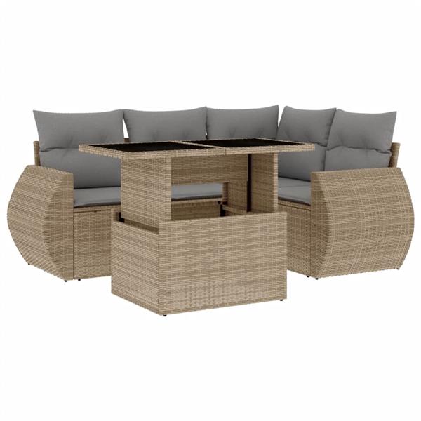 Grote foto vidaxl 5 delige loungeset met kussens poly rattan beige tuin en terras tuinmeubelen