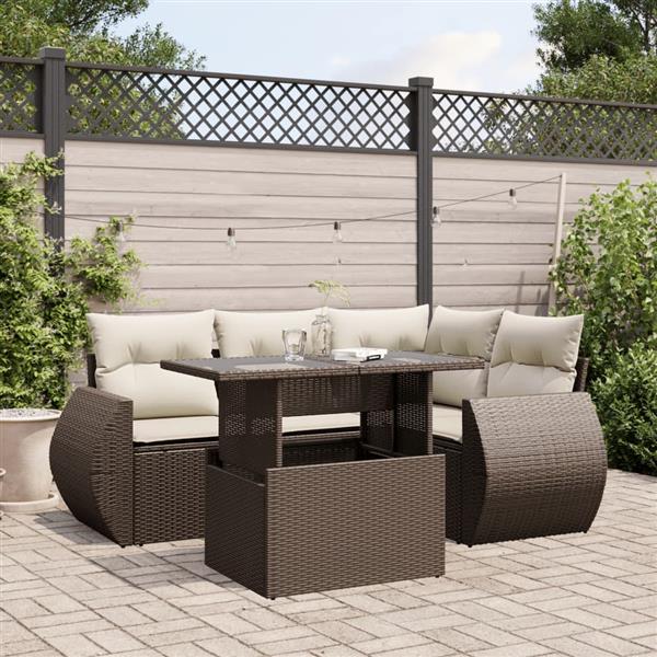 Grote foto vidaxl 5 delige loungeset met kussens poly rattan bruin tuin en terras tuinmeubelen