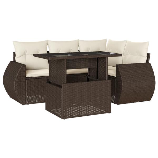 Grote foto vidaxl 5 delige loungeset met kussens poly rattan bruin tuin en terras tuinmeubelen