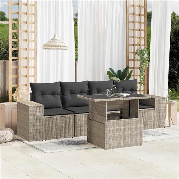 Grote foto vidaxl 5 delige loungeset met kussens poly rattan lichtgrijs tuin en terras tuinmeubelen