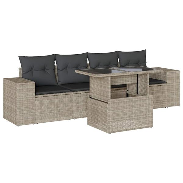 Grote foto vidaxl 5 delige loungeset met kussens poly rattan lichtgrijs tuin en terras tuinmeubelen