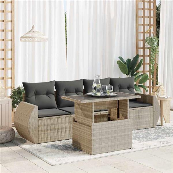 Grote foto vidaxl 5 delige loungeset met kussens poly rattan lichtgrijs tuin en terras tuinmeubelen