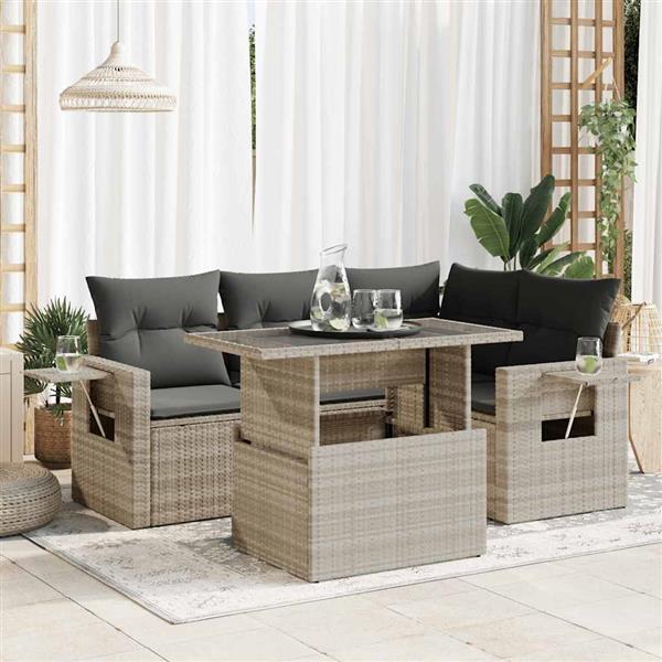 Grote foto vidaxl 5 delige loungeset met kussens poly rattan lichtgrijs tuin en terras tuinmeubelen