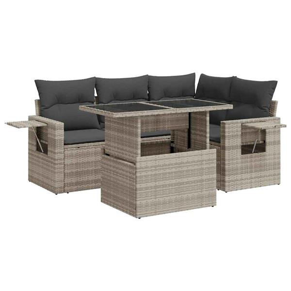 Grote foto vidaxl 5 delige loungeset met kussens poly rattan lichtgrijs tuin en terras tuinmeubelen