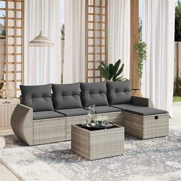 Grote foto vidaxl 6 delige loungeset met kussens poly rattan lichtgrijs tuin en terras tuinmeubelen