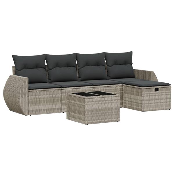 Grote foto vidaxl 6 delige loungeset met kussens poly rattan lichtgrijs tuin en terras tuinmeubelen
