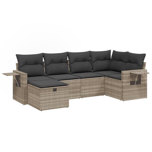 Grote foto vidaxl 6 delige loungeset met kussens poly rattan lichtgrijs tuin en terras tuinmeubelen