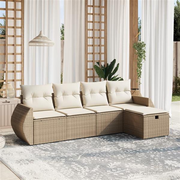 Grote foto vidaxl 5 delige loungeset met kussens poly rattan beige tuin en terras tuinmeubelen