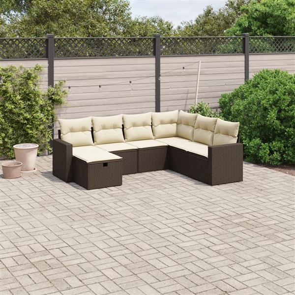 Grote foto vidaxl 7 delige loungeset met kussens poly rattan bruin tuin en terras tuinmeubelen
