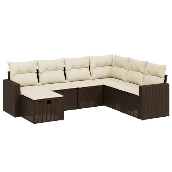 Grote foto vidaxl 7 delige loungeset met kussens poly rattan bruin tuin en terras tuinmeubelen