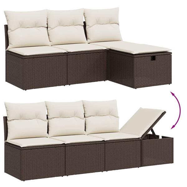 Grote foto vidaxl 7 delige loungeset met kussens poly rattan bruin tuin en terras tuinmeubelen