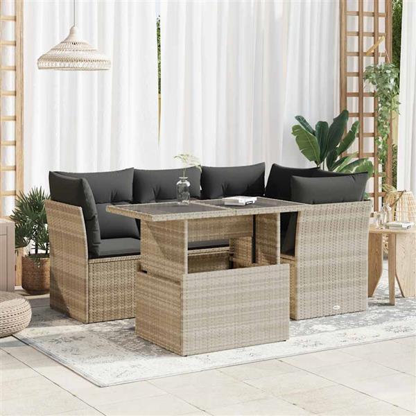 Grote foto vidaxl 5 delige loungeset met kussens poly rattan lichtgrijs tuin en terras tuinmeubelen