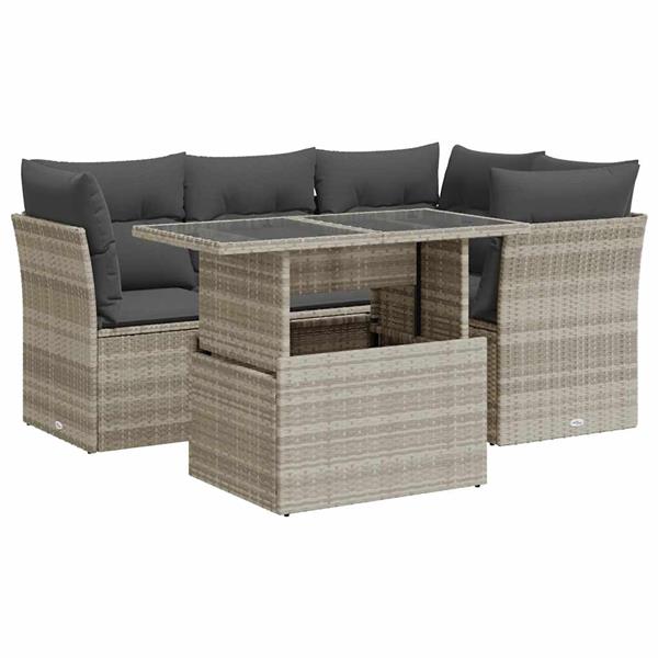 Grote foto vidaxl 5 delige loungeset met kussens poly rattan lichtgrijs tuin en terras tuinmeubelen