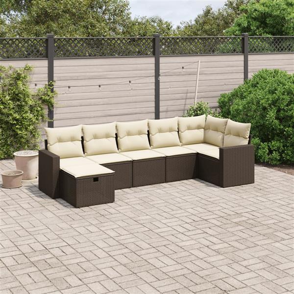 Grote foto vidaxl 7 delige loungeset met kussens poly rattan bruin tuin en terras tuinmeubelen