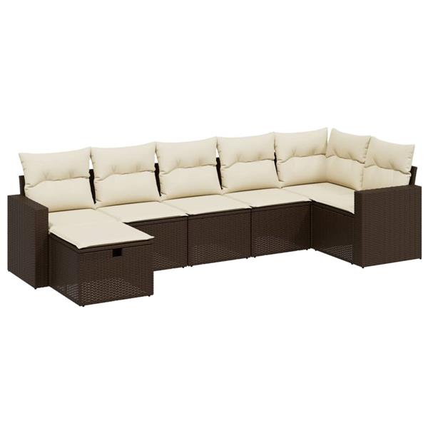 Grote foto vidaxl 7 delige loungeset met kussens poly rattan bruin tuin en terras tuinmeubelen