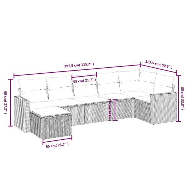 Grote foto vidaxl 7 delige loungeset met kussens poly rattan bruin tuin en terras tuinmeubelen