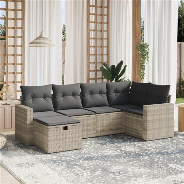 Grote foto vidaxl 6 delige loungeset met kussens poly rattan lichtgrijs tuin en terras tuinmeubelen