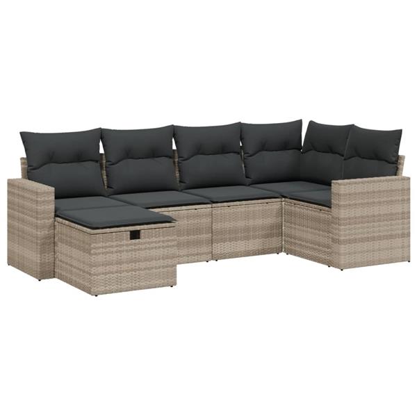 Grote foto vidaxl 6 delige loungeset met kussens poly rattan lichtgrijs tuin en terras tuinmeubelen