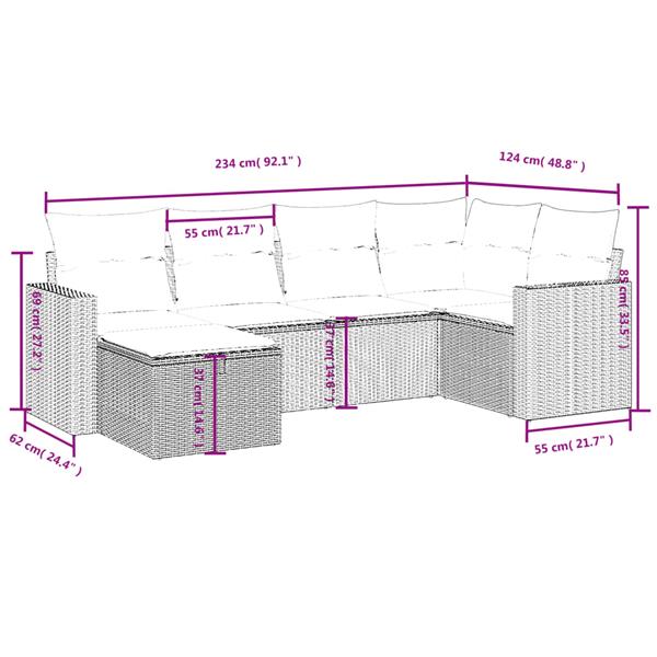 Grote foto vidaxl 6 delige loungeset met kussens poly rattan lichtgrijs tuin en terras tuinmeubelen