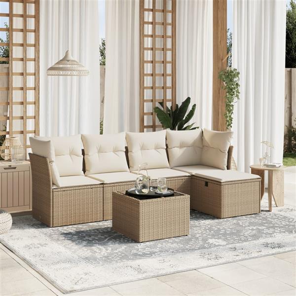 Grote foto vidaxl 6 delige loungeset met kussens poly rattan beige tuin en terras tuinmeubelen