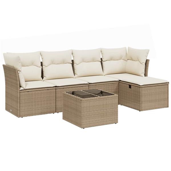 Grote foto vidaxl 6 delige loungeset met kussens poly rattan beige tuin en terras tuinmeubelen