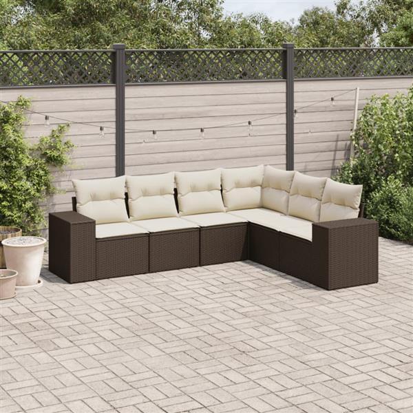 Grote foto vidaxl 6 delige loungeset met kussens poly rattan bruin tuin en terras tuinmeubelen