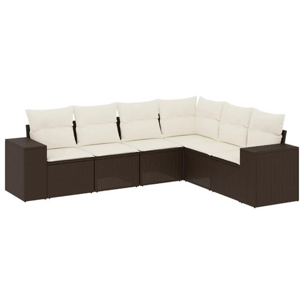 Grote foto vidaxl 6 delige loungeset met kussens poly rattan bruin tuin en terras tuinmeubelen