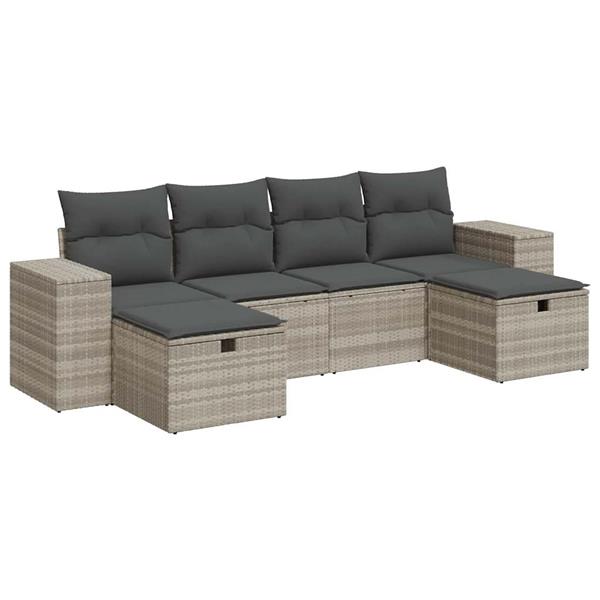 Grote foto vidaxl 6 delige loungeset met kussens poly rattan lichtgrijs tuin en terras tuinmeubelen