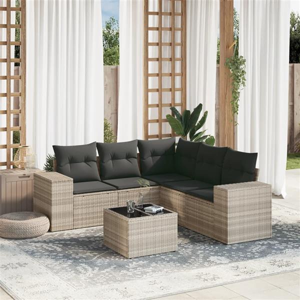 Grote foto vidaxl 6 delige loungeset met kussens poly rattan lichtgrijs tuin en terras tuinmeubelen