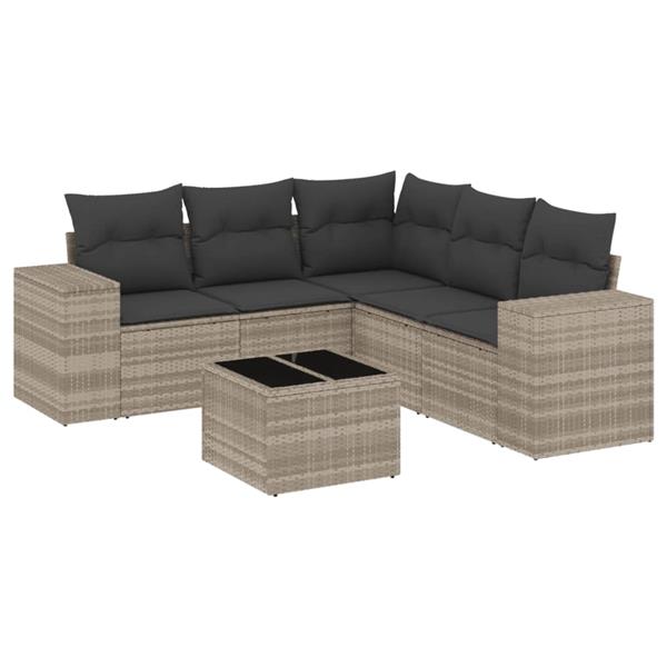 Grote foto vidaxl 6 delige loungeset met kussens poly rattan lichtgrijs tuin en terras tuinmeubelen