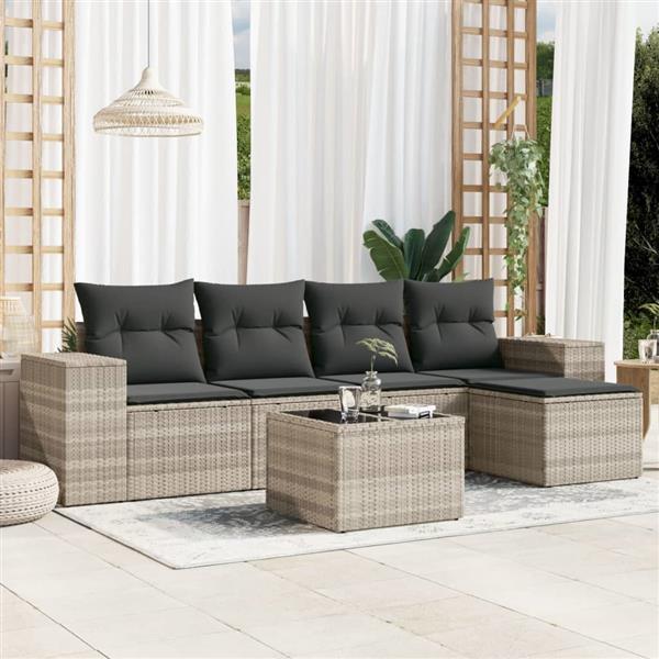 Grote foto vidaxl 6 delige loungeset met kussens poly rattan lichtgrijs tuin en terras tuinmeubelen