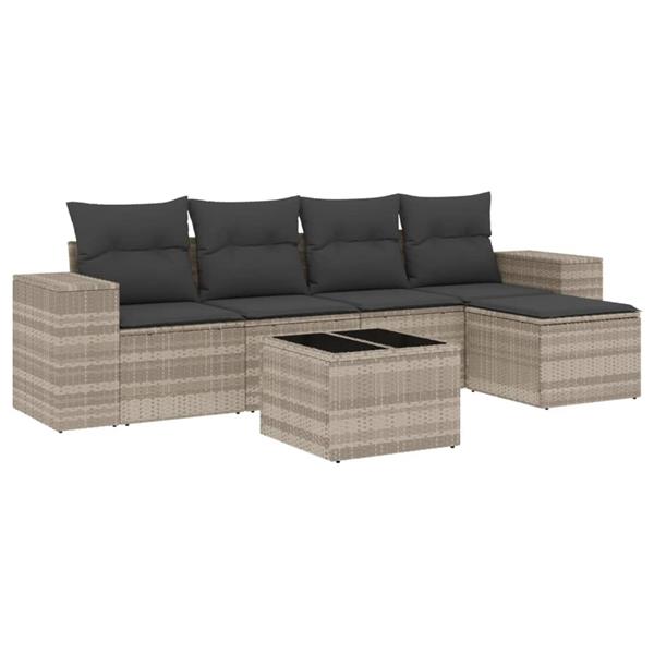 Grote foto vidaxl 6 delige loungeset met kussens poly rattan lichtgrijs tuin en terras tuinmeubelen