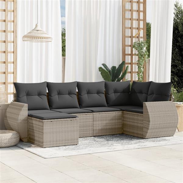 Grote foto vidaxl 6 delige loungeset met kussens poly rattan lichtgrijs tuin en terras tuinmeubelen