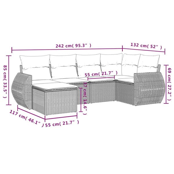 Grote foto vidaxl 6 delige loungeset met kussens poly rattan lichtgrijs tuin en terras tuinmeubelen