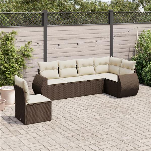 Grote foto vidaxl 6 delige loungeset met kussens poly rattan bruin tuin en terras tuinmeubelen