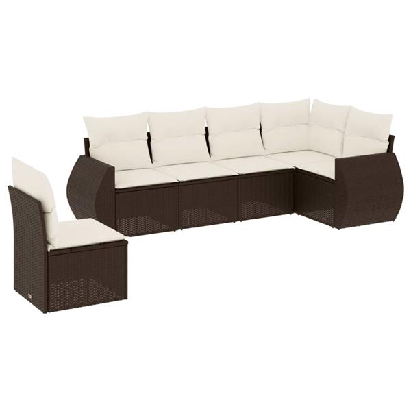 Grote foto vidaxl 6 delige loungeset met kussens poly rattan bruin tuin en terras tuinmeubelen