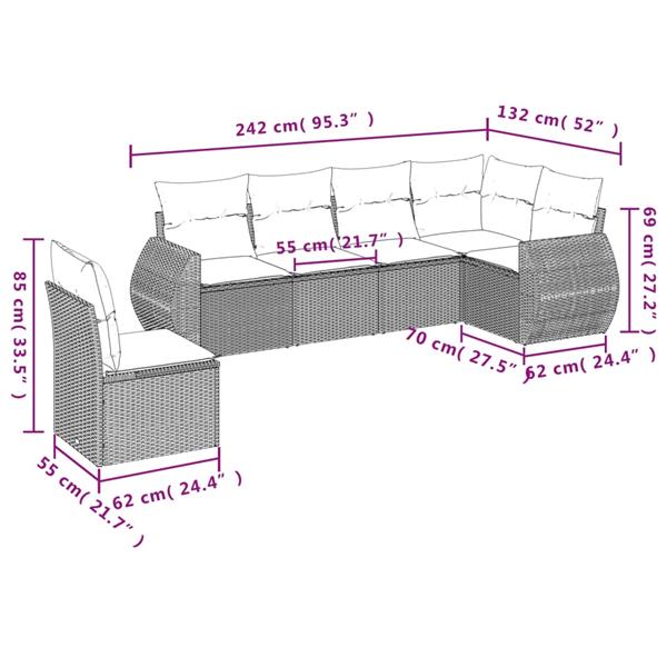 Grote foto vidaxl 6 delige loungeset met kussens poly rattan bruin tuin en terras tuinmeubelen