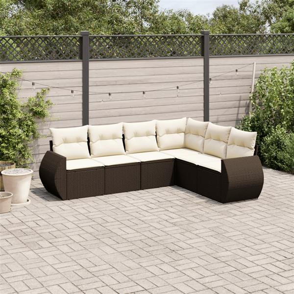 Grote foto vidaxl 6 delige loungeset met kussens poly rattan bruin tuin en terras tuinmeubelen