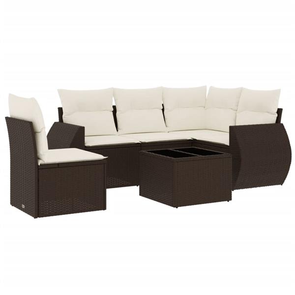 Grote foto vidaxl 6 delige loungeset met kussens poly rattan bruin tuin en terras tuinmeubelen