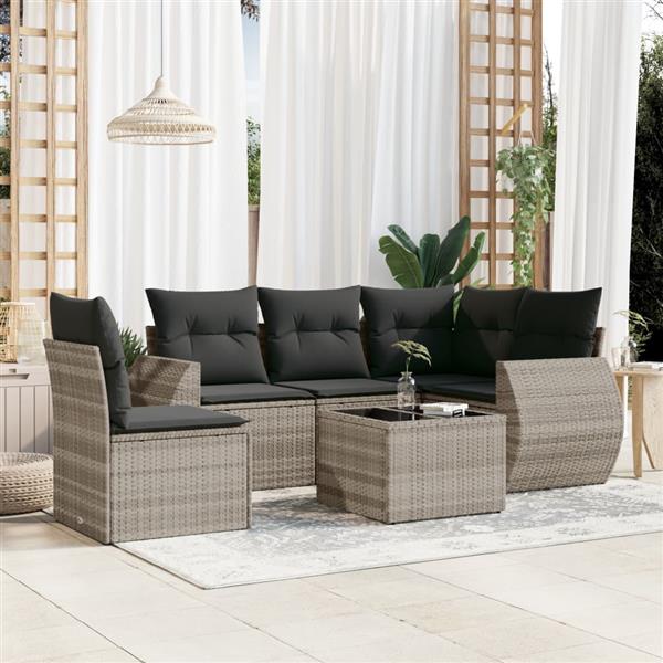 Grote foto vidaxl 6 delige loungeset met kussens poly rattan lichtgrijs tuin en terras tuinmeubelen